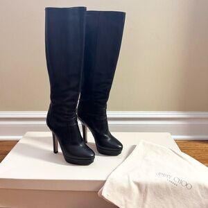 Jimmy Choo Playform high heel black leather boots size 35/5